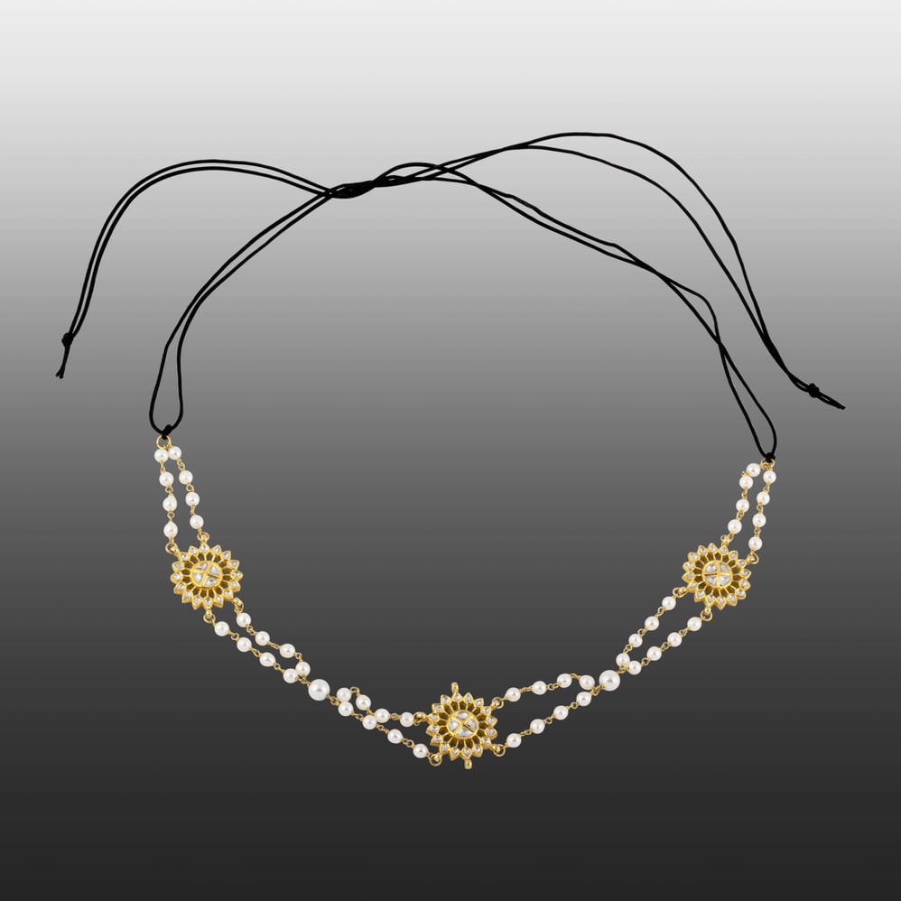 Floral Polki Diamond Sheeshpatti with Pearls & Adjustable Dori